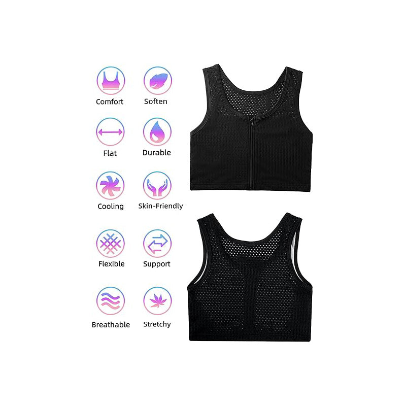 MRIMIN Chest Binder FTM  Zip Up Binder Breathable Breast Cool Fabric Tank Top-MRB6