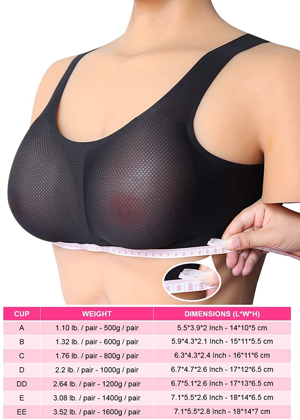 MRIMIN Bras MRIMIN MTF Silicone Breast Forms with Mesh Pocket Bra Set for Mastectomy Cross Dresser