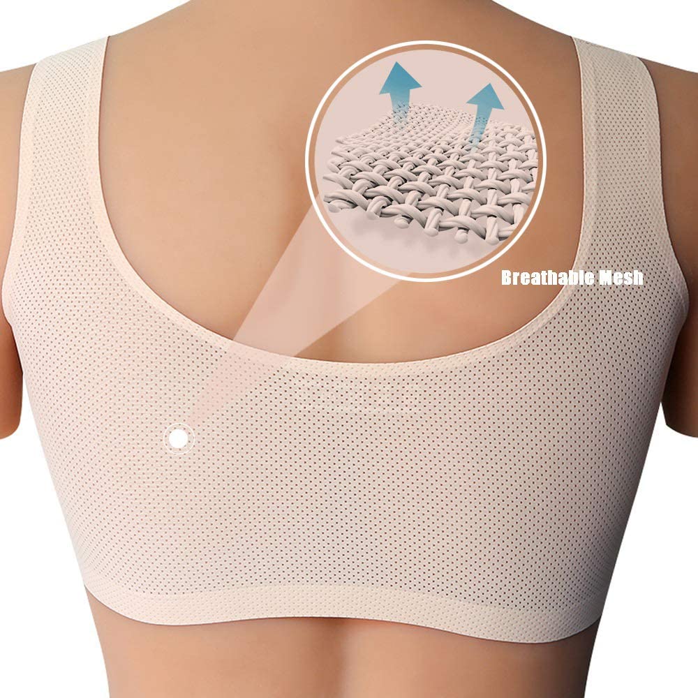 MRIMIN Bras MRIMIN MTF Silicone Breast Forms with Mesh Pocket Bra Set for Mastectomy Cross Dresser