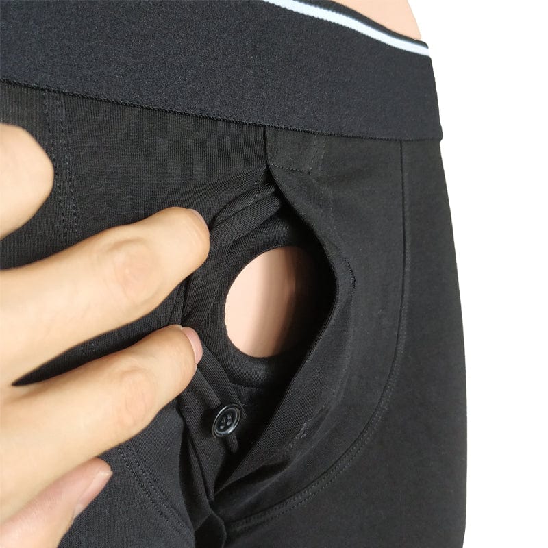 MRIMIN L-Waist 33-37"(83-93cm) MRIMIN FTM Packer Wear Gear Sports Boxer Strap-On Underwear with Button Fly O Ring-UD01