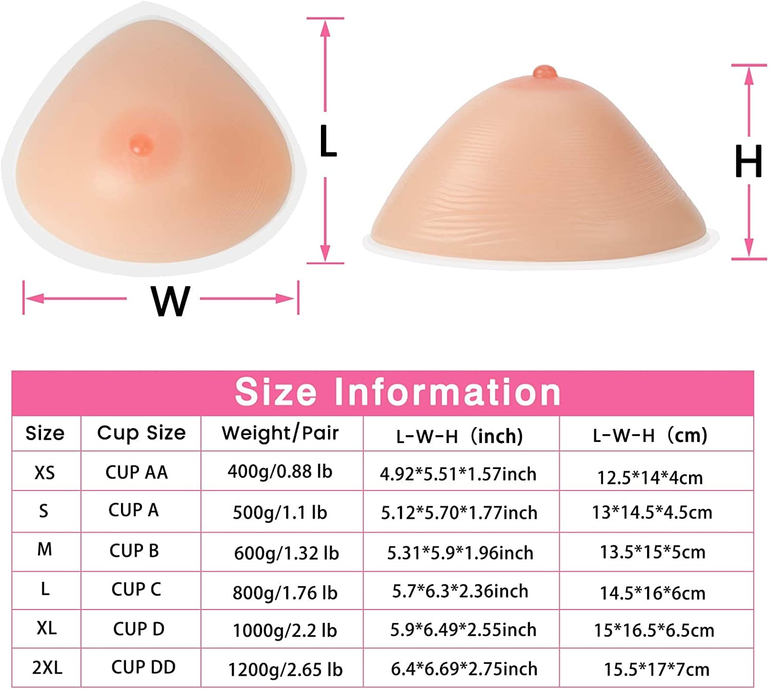 MRIMIN MRIMIN MTF Self Adhesive Silicone Triangle Breast Forms for Mastectomy Transgender Cosplay Trans Women
