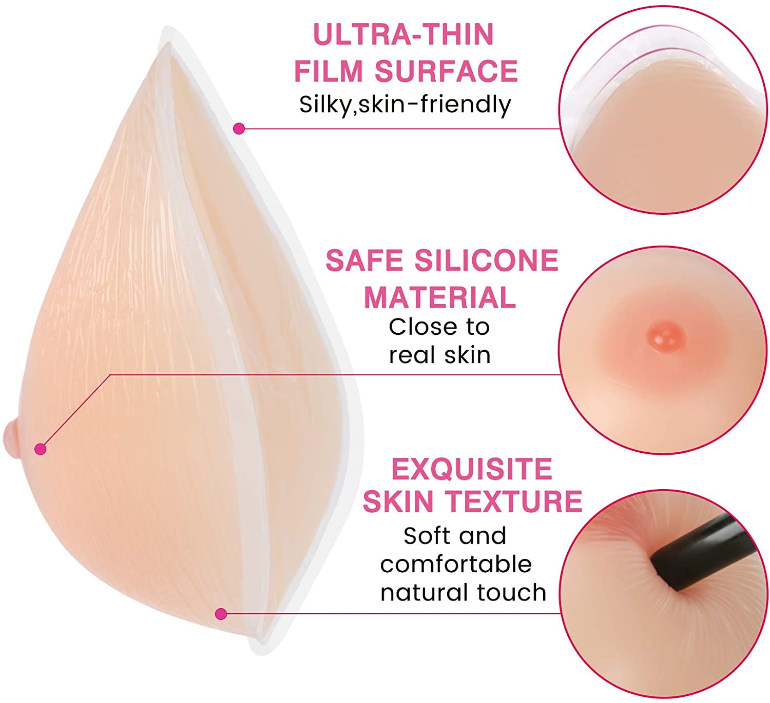 MRIMIN MRIMIN MTF Self Adhesive Silicone Triangle Breast Forms for Mastectomy Transgender Cosplay Trans Women