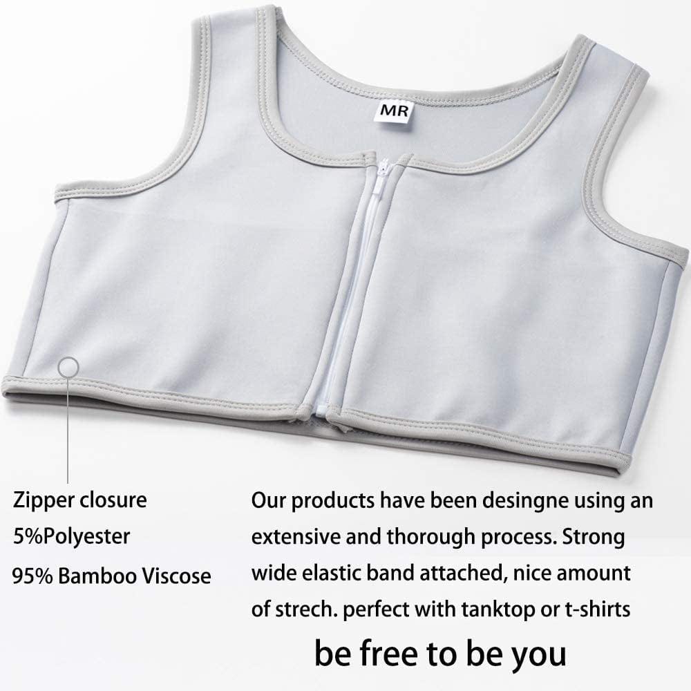 MRIMIN Shapewear MRIMIN  FTM Women Tomboy Zip Up Elastic Chest Binder Breathable Bamboo Slim Fit Tank Top-MRB3
